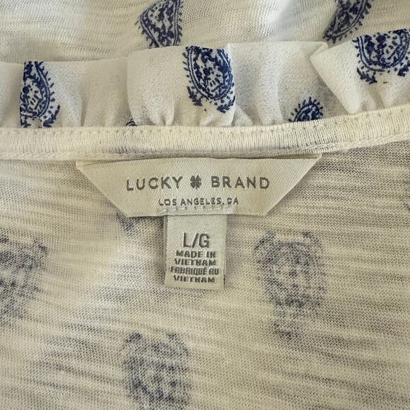 Lucky Brand, Large, Blue & White Paisley Top - Picture 6 of 7